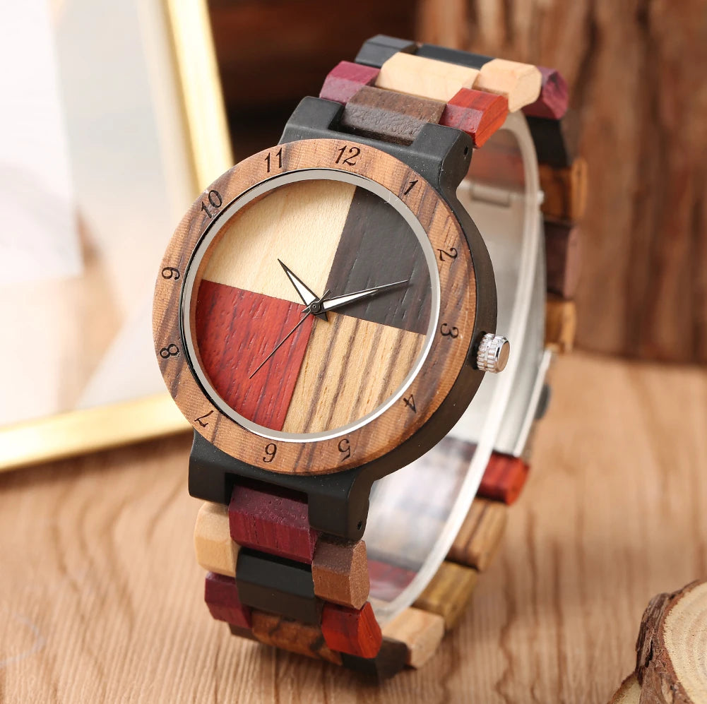 Colorful Wood Pattern Quartz Wristwatch