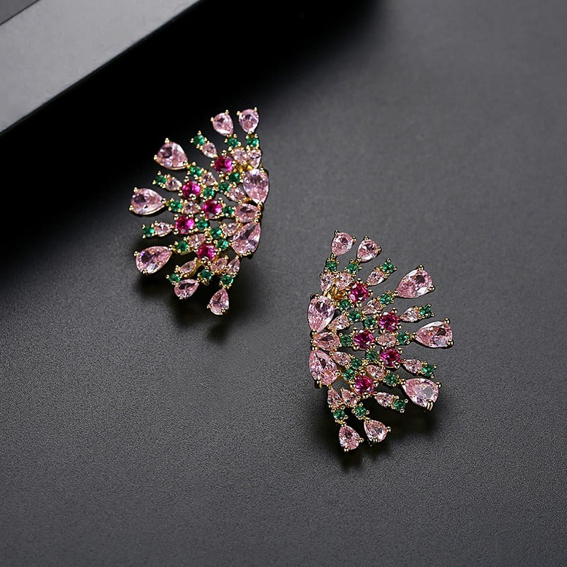Peacock Earrings with Colorful Zircon Insets