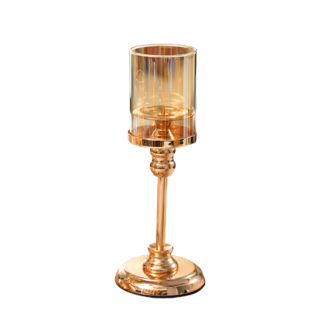 Vintage Gold Metal Pillar Candlestick Holders