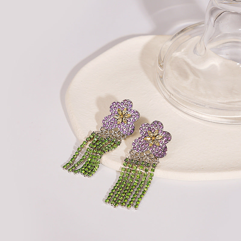 Purple Flower Tassel Earrings