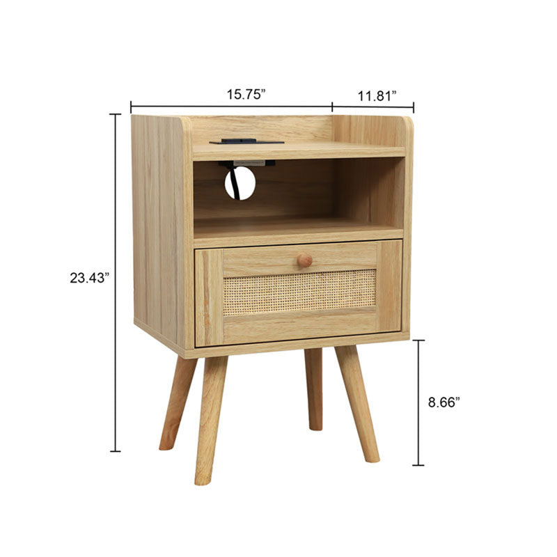 Rattan Nightstand with Power Ports