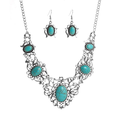 Turquoise Pendant Necklace Earring Set