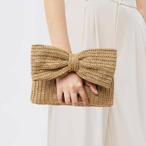 Bow Straw Clutch Purses for Women