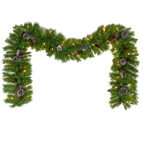 Pre-lit Christmas Tree 5-Piece Set with LED Lights, Christmas Garlands, Wreath and Set of 2 Entrance Trees