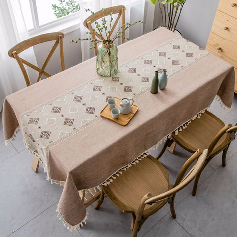 Rectangle Cotton Linen Tablecloth with Jacquard Waves