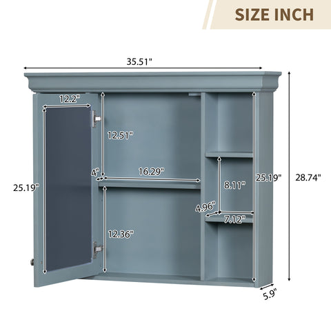 Blue Wall Mounted Bathroom Storage Cabinet with Mirror