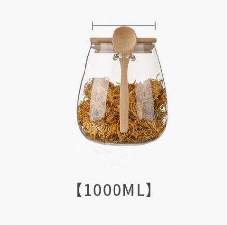 Airtight Glass Jars with Wooden Lid and Spoon