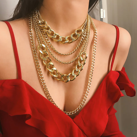 Chunky Punk Chain Statement Collar Necklace for Women