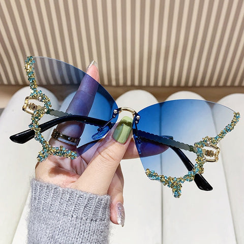 Butterfly Shape Sunglasses with Diamonds