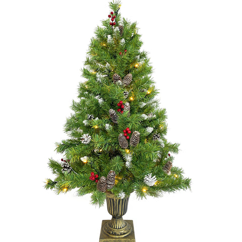 Pre-lit Christmas Tree 5-Piece Set with LED Lights, Christmas Garlands, Wreath and Set of 2 Entrance Trees