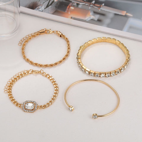 Retro Style Full Diamond Women's Bracelet Set (4 Pieces)