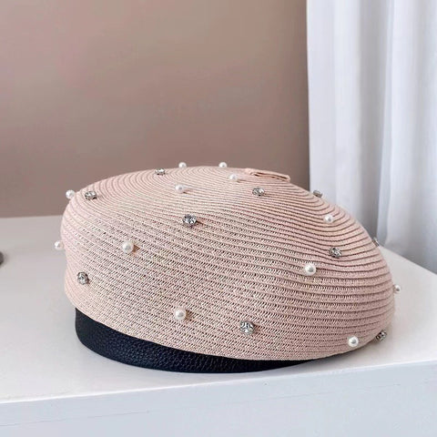 Pearl Rhinestone Beret Hat