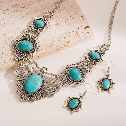 Turquoise Pendant Necklace Earring Set