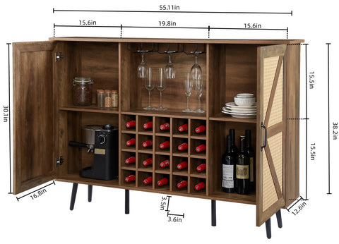 Oak Faux Rattan Barn Door Wine Cabinet