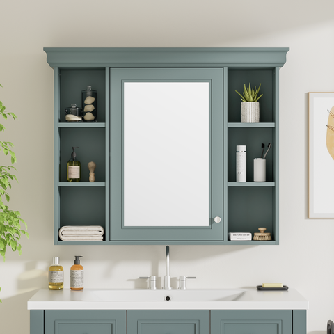 Blue Wall Mounted Bathroom Storage Cabinet with Mirror