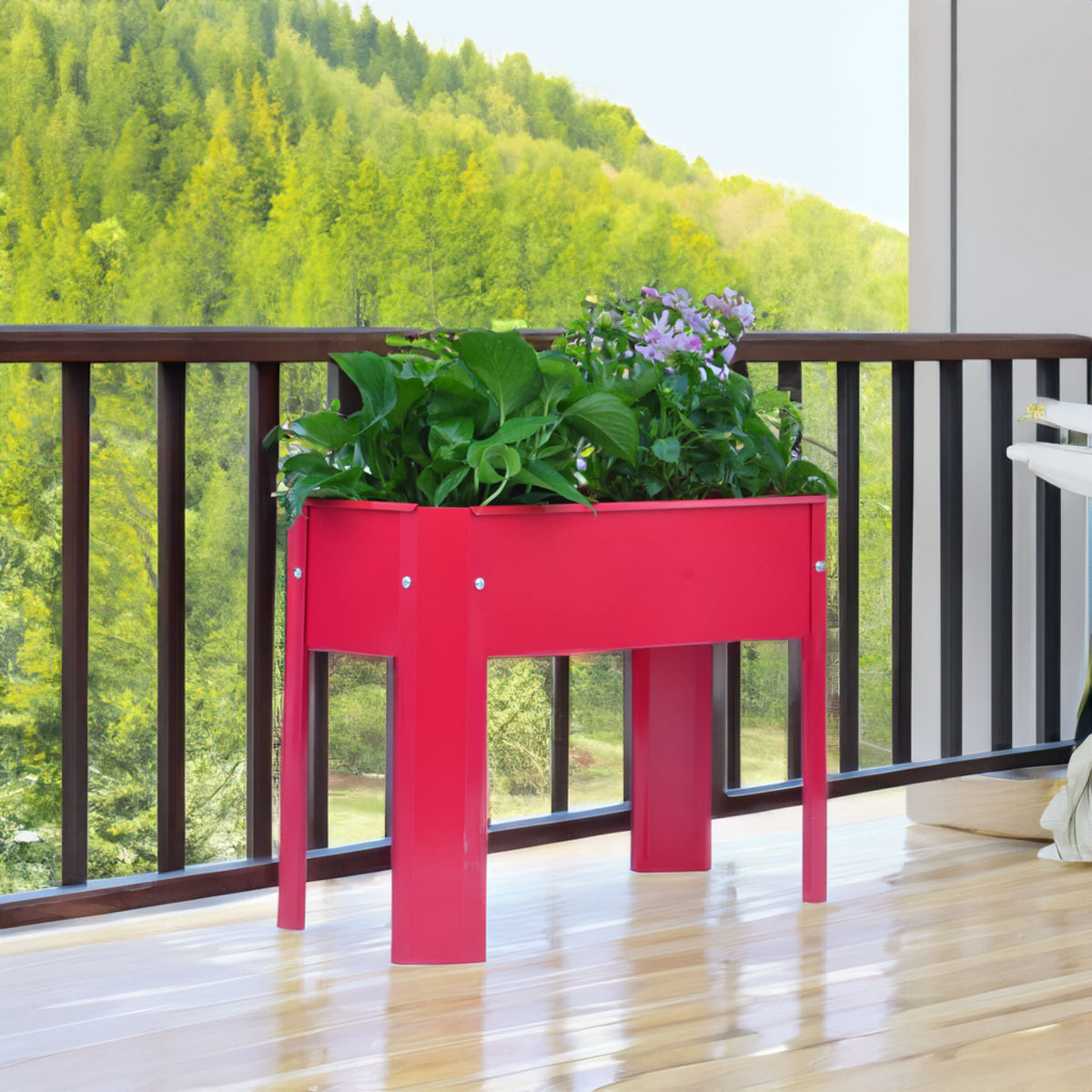 Red Metal Elevated Garden Bed