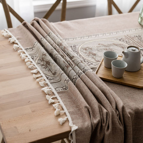 Rectangle Cotton Linen Tablecloth with Jacquard Waves