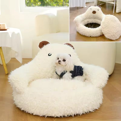 Calming Pet Beds with Detachable Plush Pads