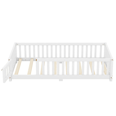 Twin Size Kids Floor Bed with Door and Fence