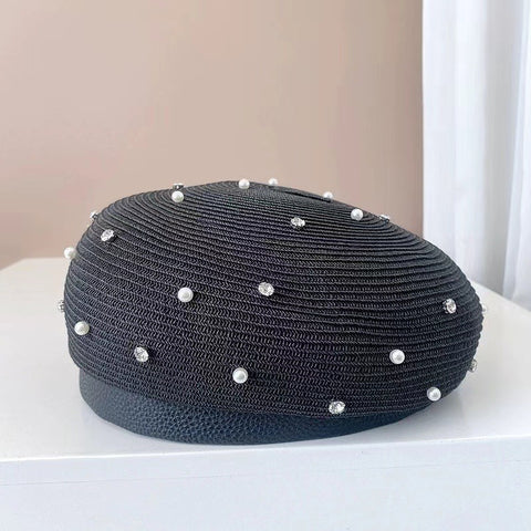 Pearl Rhinestone Beret Hat