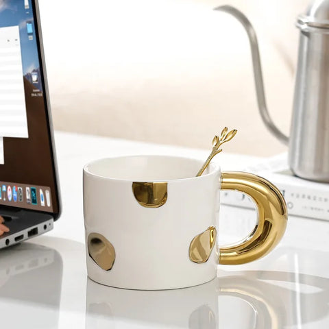 12oz Ceramic Mug with Electroplated Gold Handle