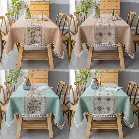 Rectangle Cotton Linen Tablecloth with Jacquard Waves