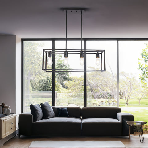 Black Chandeliers Lighting Fixture Linear Pendant Modern 4-Light