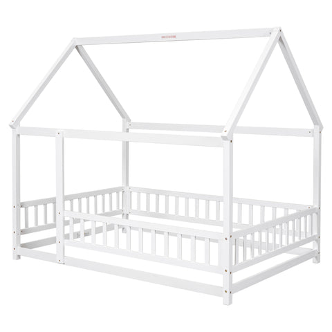 Full Size Floor Bed Frame with Roof