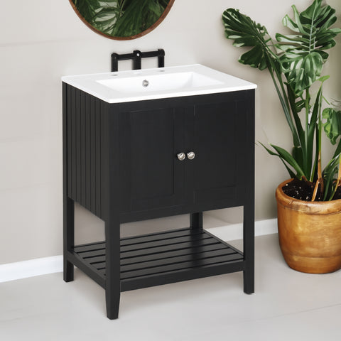 24" Black Bathroom Vanity with Sink