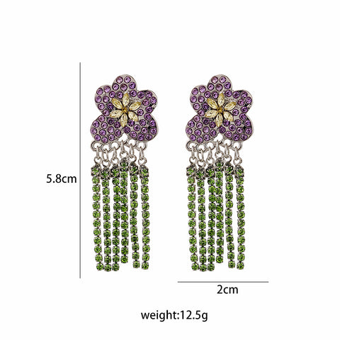 Purple Flower Tassel Earrings