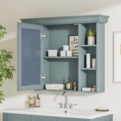 Blue Wall Mounted Bathroom Storage Cabinet with Mirror