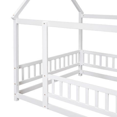 Full Size Floor Bed Frame with Roof