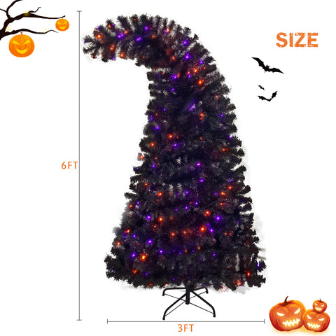 6FT Black Halloween Tree with 300 LED Lights and 1080 Bendable Branches for Halloween Christmas Thanksgiving Decor