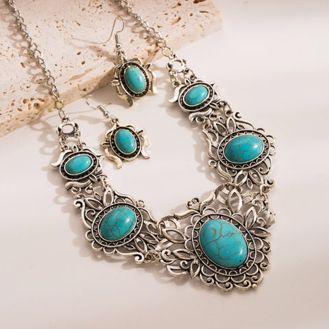 Turquoise Pendant Necklace Earring Set