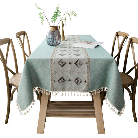 Rectangle Cotton Linen Tablecloth with Jacquard Waves