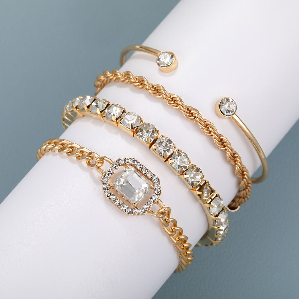 Retro Style Full Diamond Women's Bracelet Set (4 Pieces)