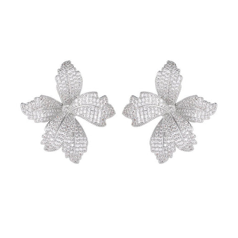 Luxury Flower Cubic Zirconia Crystal Statement Stud Earrings for Women