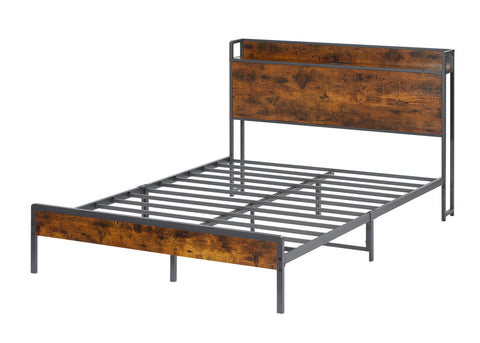 Full Size Bed Frame with Headboard and Storage Shelf