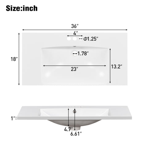 36" Bathroom Vanity Sink Top with Three Holes