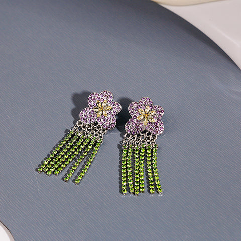 Purple Flower Tassel Earrings