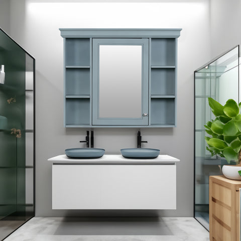 Blue Wall Mounted Bathroom Storage Cabinet with Mirror