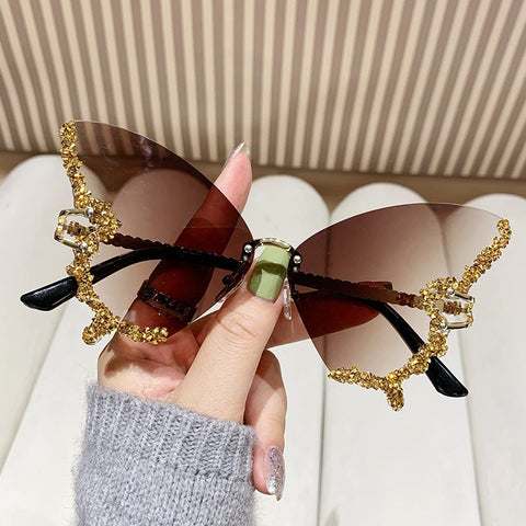 Butterfly Shape Sunglasses with Diamonds