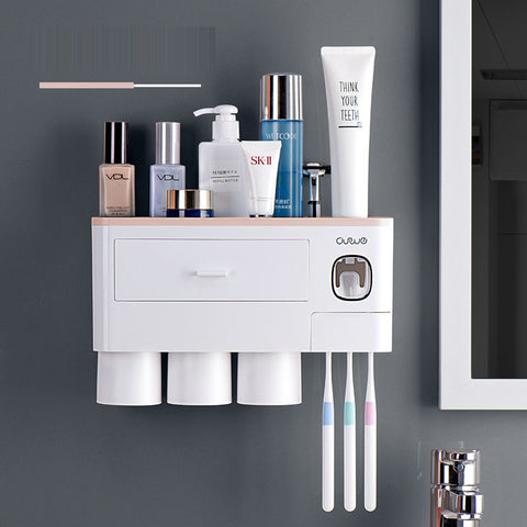 Wall Mounted Toothbrush Holder with Automatic Toothpaste Dispenser and Magnetic Cups