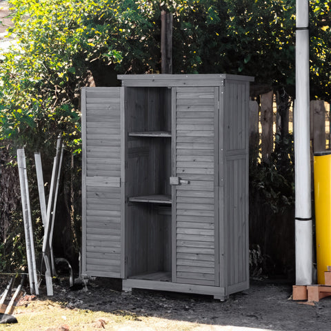 3-Tier Wooden Garden Shed Patio Storage Cabinet