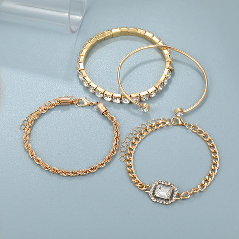 Retro Style Full Diamond Women's Bracelet Set (4 Pieces)