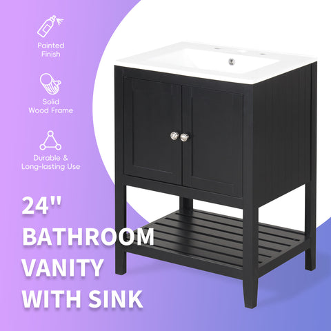 24" Black Bathroom Vanity with Sink