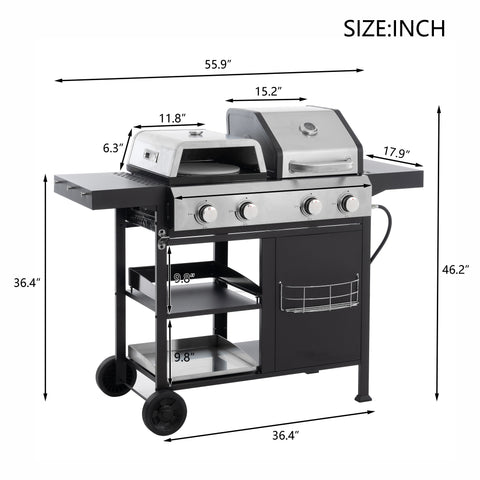 Propane Gas BBQ Grill with Side Burner & Porcelain-Enameled Cast Iron Grate