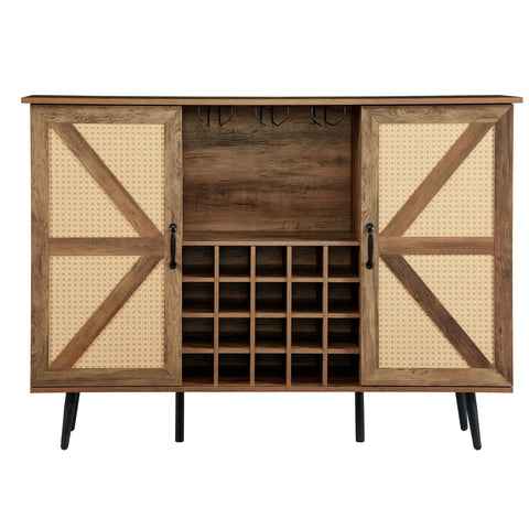 Oak Faux Rattan Barn Door Wine Cabinet