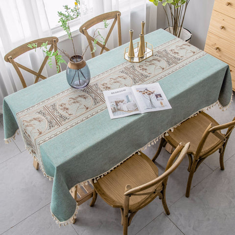 Rectangle Cotton Linen Tablecloth with Jacquard Waves