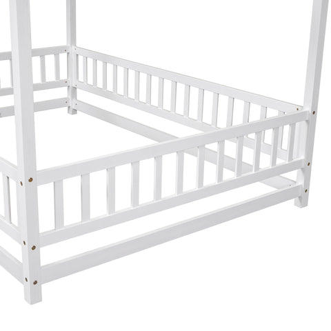 Full Size Floor Bed Frame with Roof